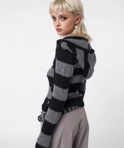 Minga London Smoke Stripes Hooded Knit Jumper