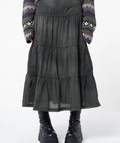 Minga London Stained Green Ruffle Lace Maxi Skirt