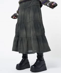 Minga London Stained Green Ruffle Lace Maxi Skirt