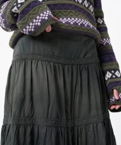 Minga London Stained Green Ruffle Lace Maxi Skirt