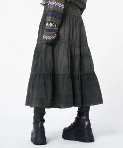 Minga London Stained Green Ruffle Lace Maxi Skirt