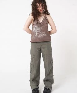 Minga London Tracy Eyelet Brown Halter Top Clothing