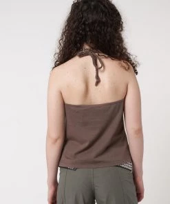 Minga London Tracy Eyelet Brown Halter Top Clothing