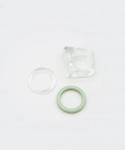 Minga London Clothing Translucent Green Plastic Rings Set