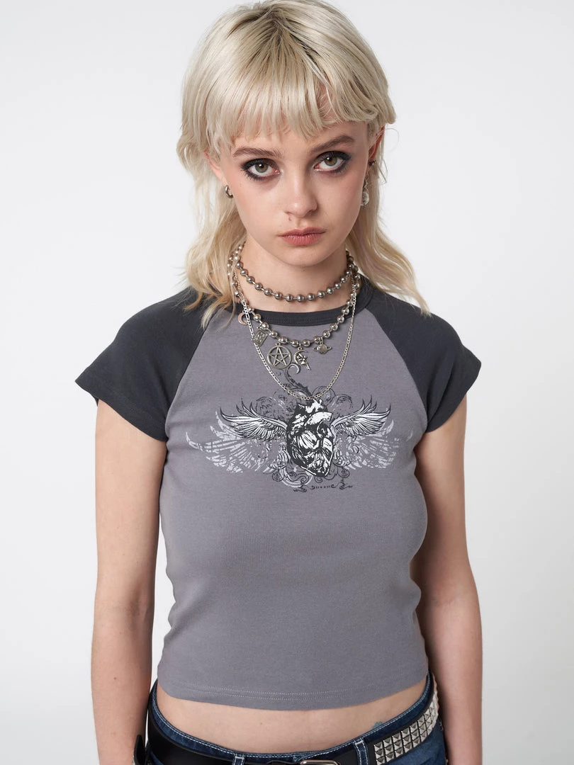 Minga London Most Wanted Winged Heart Raglan Baby Tee