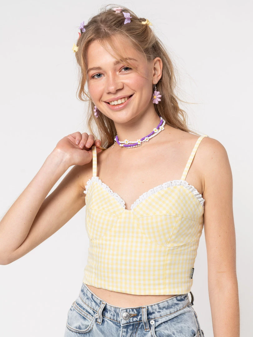 Minga London Clothing Maisie Yellow Gingham Frill Corset Top