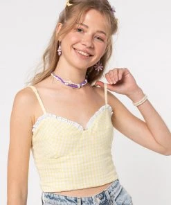 Minga London Clothing Maisie Yellow Gingham Frill Corset Top