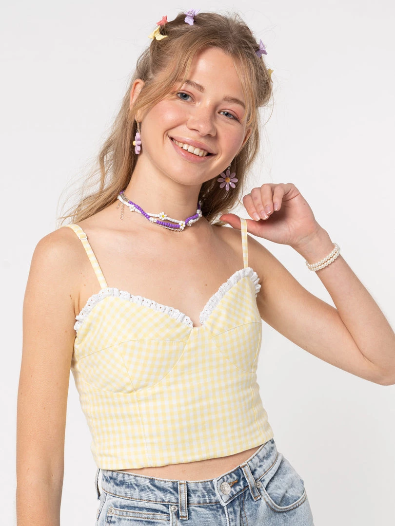 Minga London Clothing Maisie Yellow Gingham Frill Corset Top