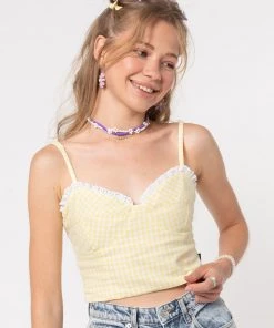 Minga London Clothing Maisie Yellow Gingham Frill Corset Top